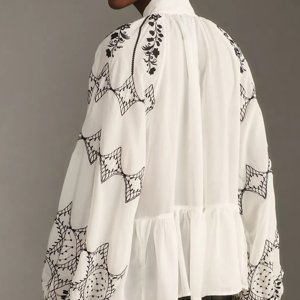 BY ANTHROPOLOGIE LONG-SLEEVE TIE-NECK EMBROIDERED BLOUSE - Picture 4 of 13
